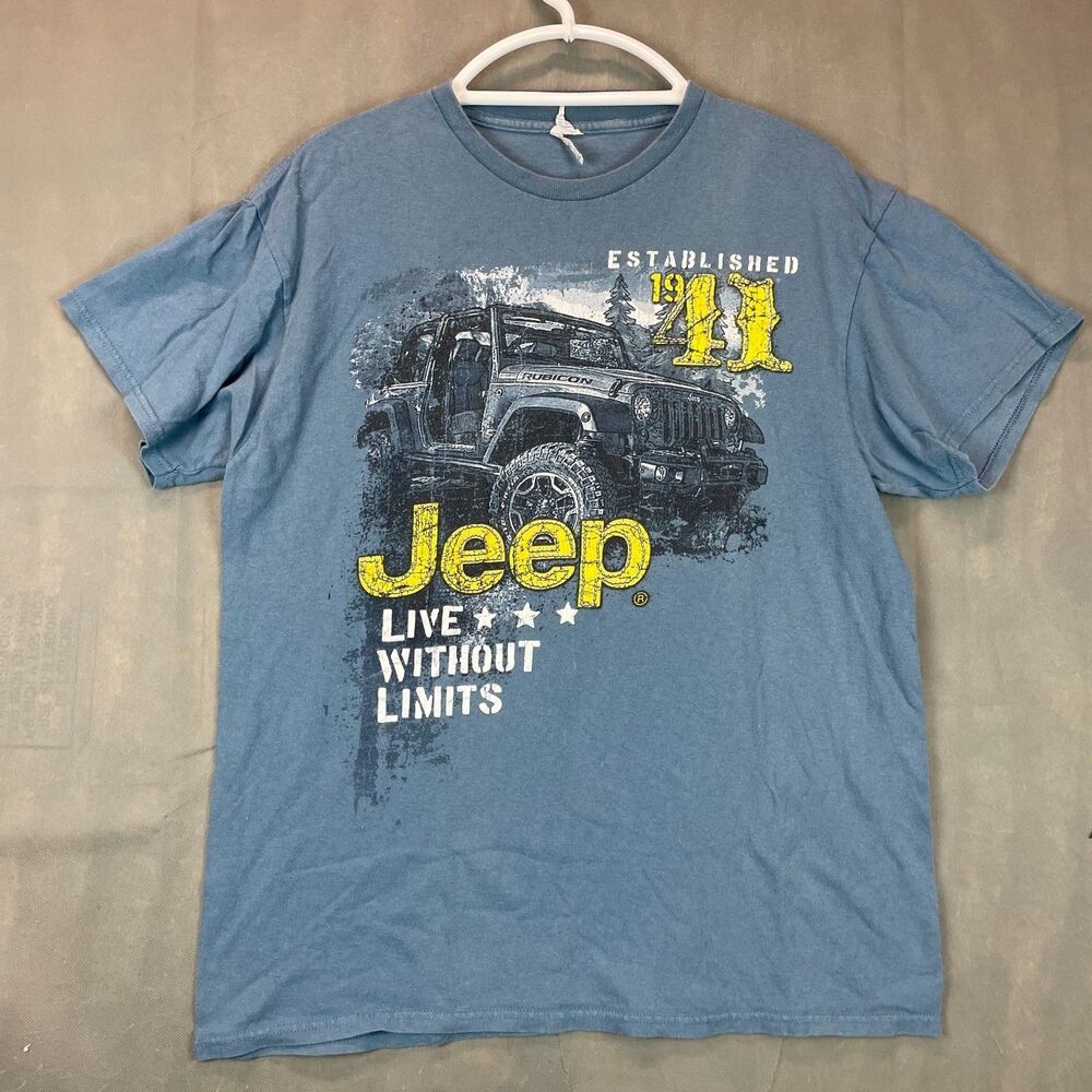 Jeep Graphic T-Shirt Mens Large Gray Blue Off-Road Truck Tee 4x4 Adventure Style